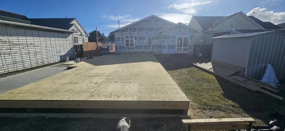 New concrete foundation during the extension build