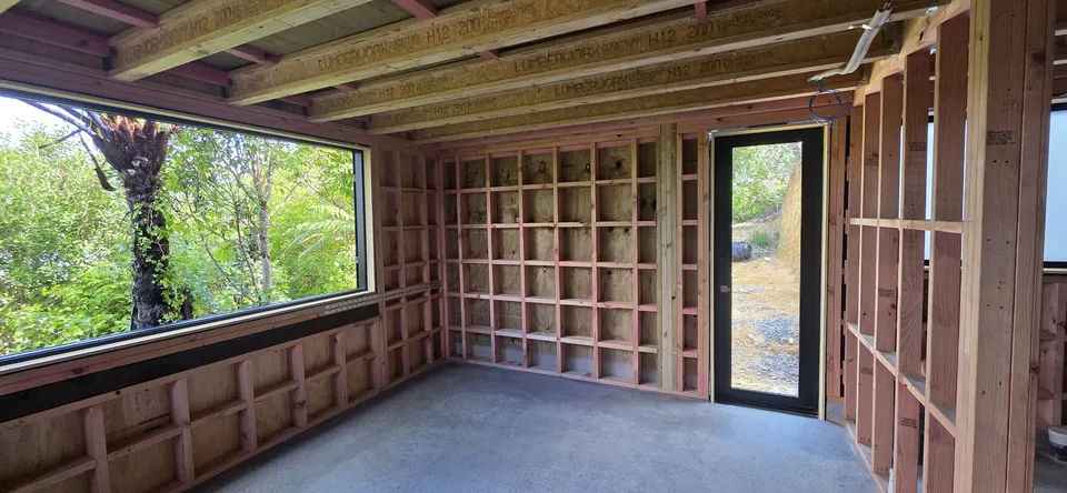 Interior wall and ceiling framing of the new extension
