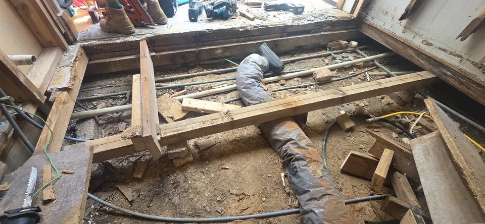 Opened subfloor during the restoration